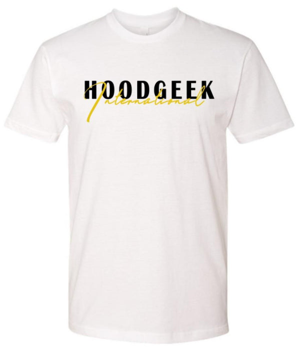 HG International Crewneck Tee Shirt, White Gold & Black