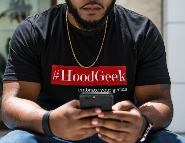 #HoodGeek embrace your genius Short Sleeve T-Shirt  Black, Red & White