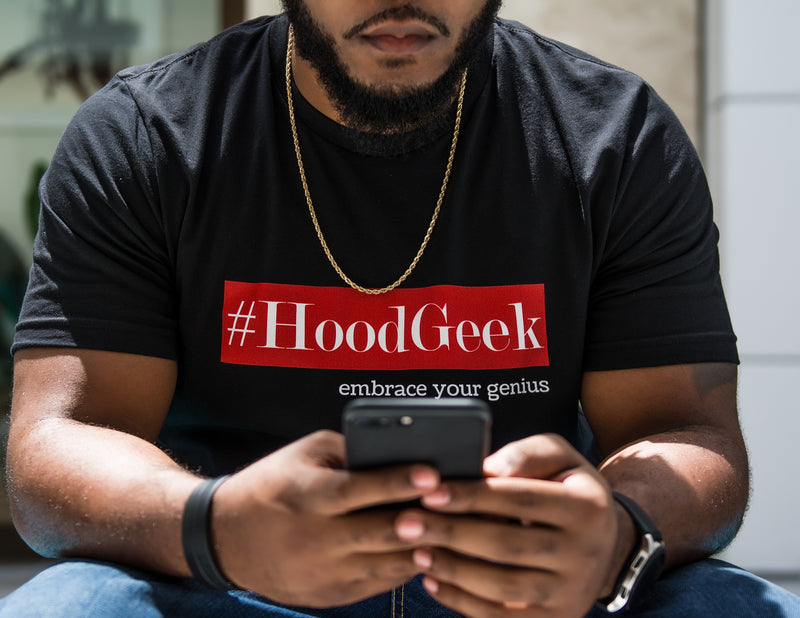 #HoodGeek embrace your genius Short Sleeve T-Shirt  Black, Red & White
