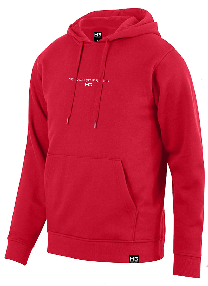 "embrace your genius" Long Sleeve Hooded Sweatshirt Red & White
