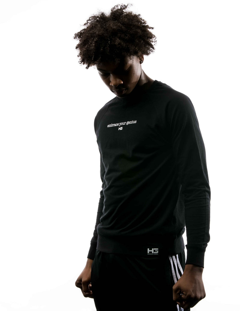 "embrace your genius" Long Sleeve  Lightweight Crewneck Sweatshirt Black & White